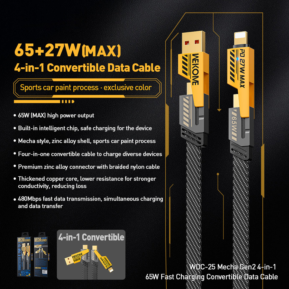 WEKOME WDC-25 4 in 1 1.2m Fast Phone Charger 65W Magnetic Charging Cable for Micro USB / Type C / IP Device WEKOME WDC-25 4 in 1 1.2m Fast Phone Charger 65W Magnetic Charging Cable for Micro USB / Type C / IP Device